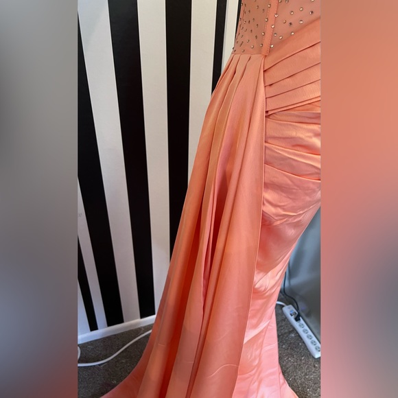 Coral Crystal Corset High Slit Draped Gown - NWT - Picture 10 of 12
